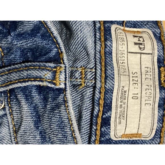 Free People Women's Denim Skirt W/ Ribbon Pearl Details Blue Size 10 Aztec Boho - Picture 3 of 6